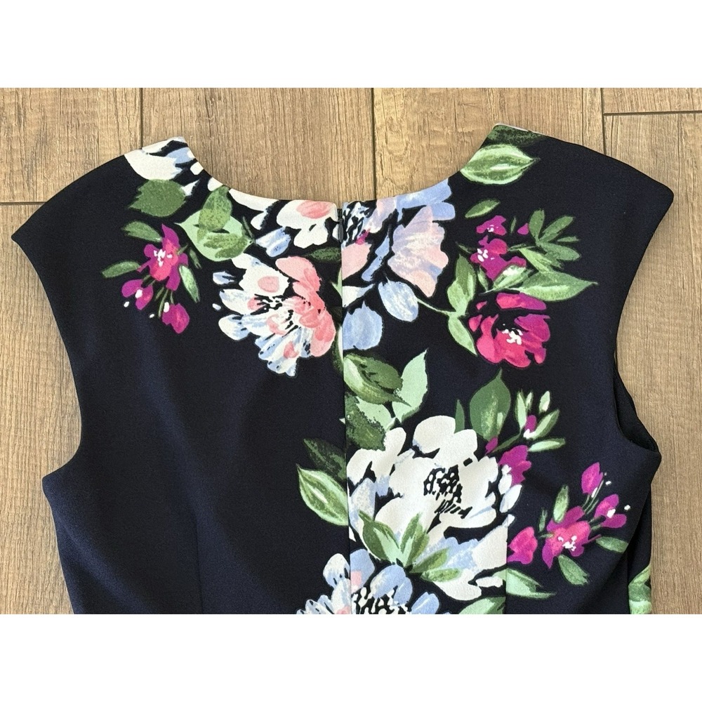Vince Camuto Navy Blue Floral Sheath Dress Cap Sleeve Size 8 Stretch Tropical - Picture 7 of 14
